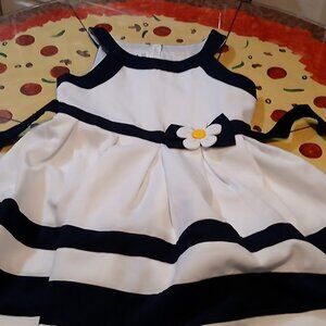 Bonnie Jean Navy & White Striped  Daisy Flower Summer Formal Dress Girls Size 12